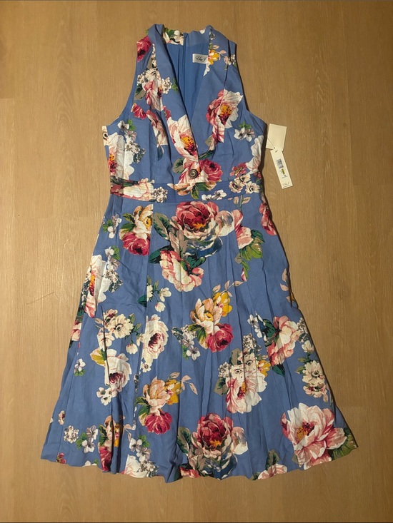 Eliza J Dresses & Skirts - NWT Eliza J Blue Sleeveless Floral Midi Linen Blend Dress size 14